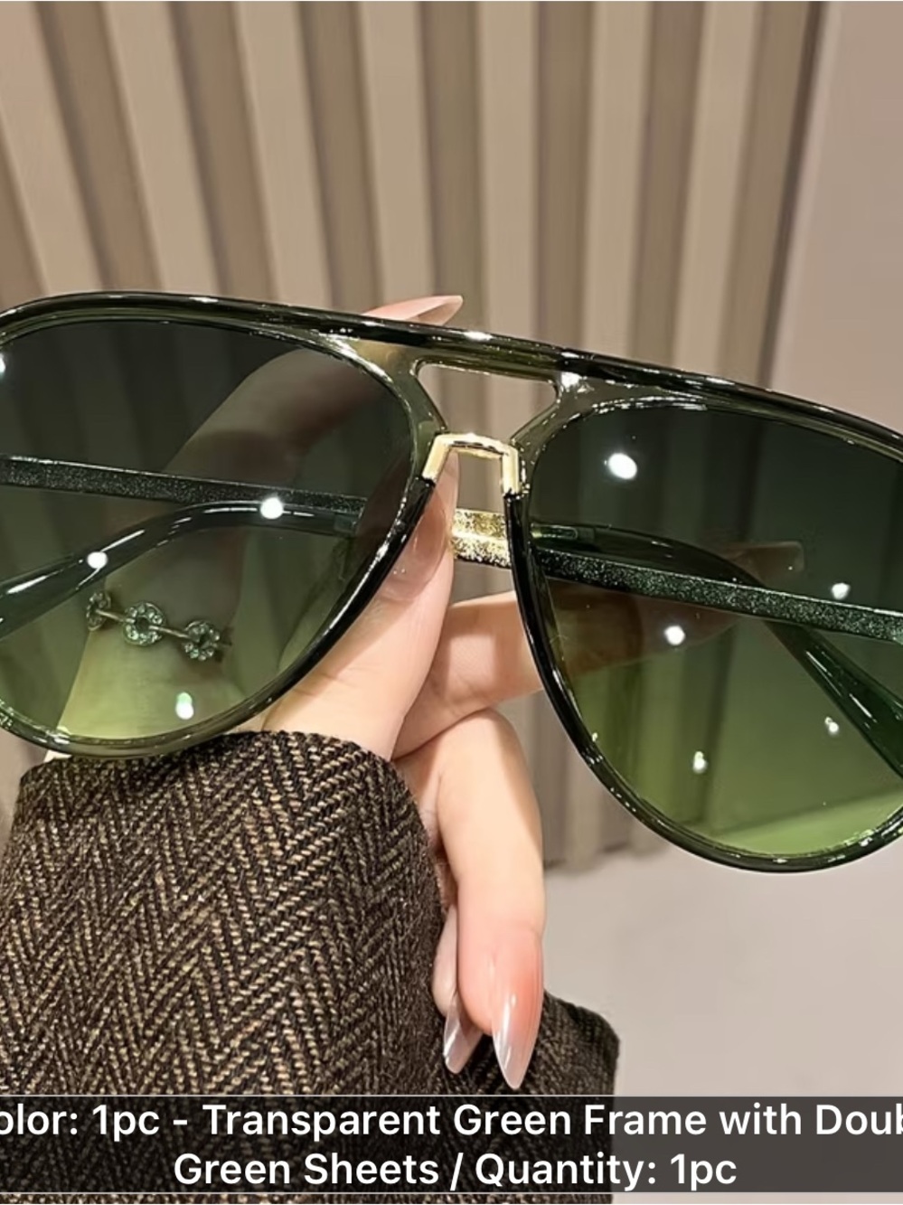 Transparent Green Aviator Sunglasses with Gold Bridge